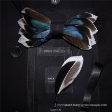 Factory Outlet 100% Hand-Made Natural Feather+PU Men′s Bow Knots